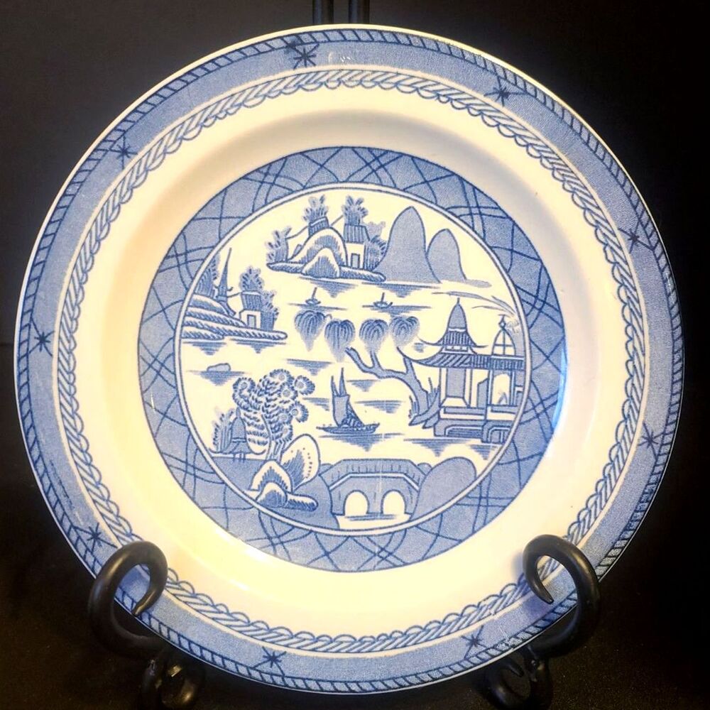 Woods Ware Enoch Ralph Canton‎ Plate Blue White Asian Inspired Decor